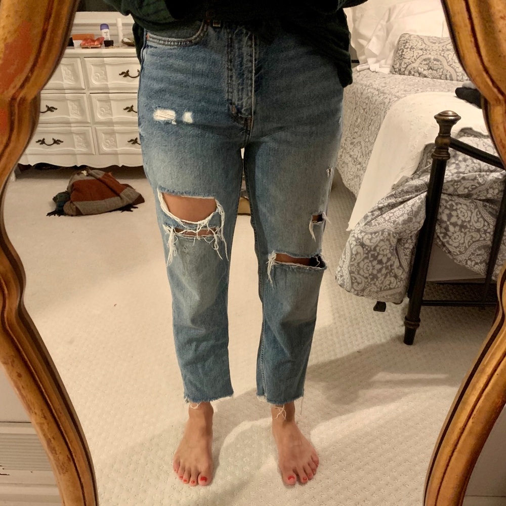 H&M Ripped Straight Denim Jeans